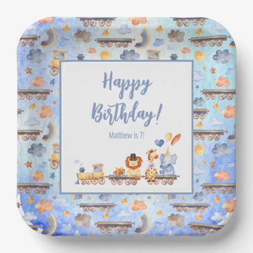 Party Animals on Train Kid Jungle Happy Birthday Paper Plates