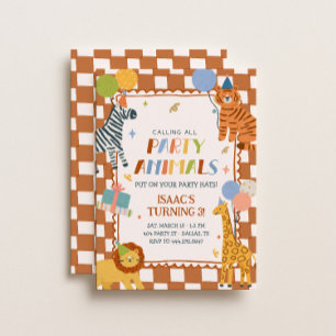 Party Animals Orange Safari Jungle Boys Birthday Invitation