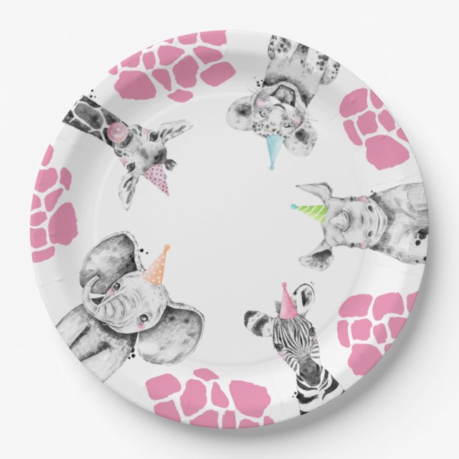 Party Animals Paper Plates | Girl Party Animals (Front)