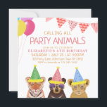 Party Animals Pink Birthday  Invitation<br><div class="desc">original drawing by Komila Y. Cute tiger,  bear and lion cub wild party animals illustration birthday invitation. Customizable</div>