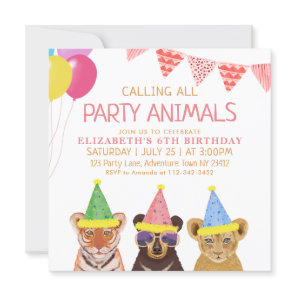 Party Animals Pink Birthday  Invitation