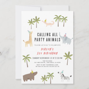 Party Animals Safari 1st Birthday Invitation
