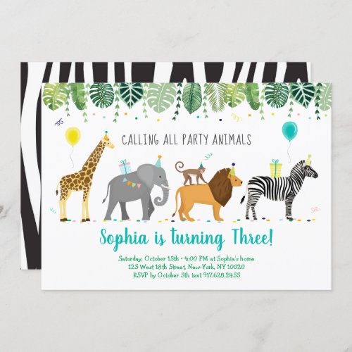 Party Animals Safari Birthday Invitation