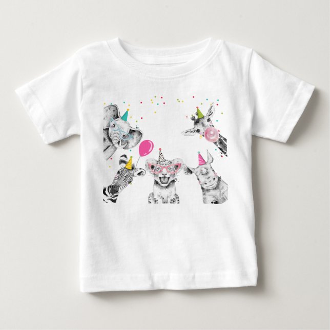 Party Animals Safari Birthday Party Girl Birthday  Baby T-Shirt (Front)