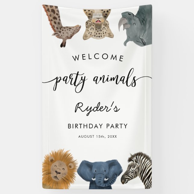 Party Animals Safari Birthday Party Welcome Banner (Vertical)