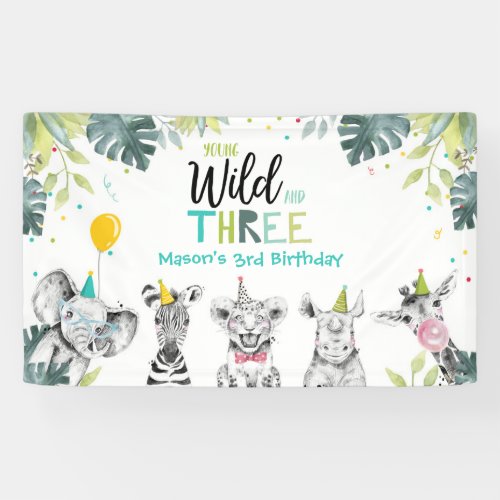 Party Animals Safari Boy Third Birthday Backdrop