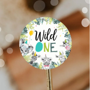 Party Animals Safari Boy Wild One First Birthday Classic Round Sticker