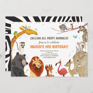 Party Animals Safari Girl Boy Animals Birthday Invitation