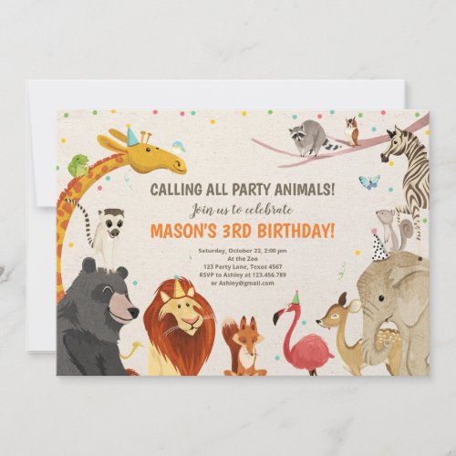 Party Animals Safari Girl Boy Animals Birthday Invitation