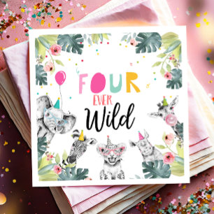 Party Animals Safari Girl Four Ever Wild Birthday Napkins