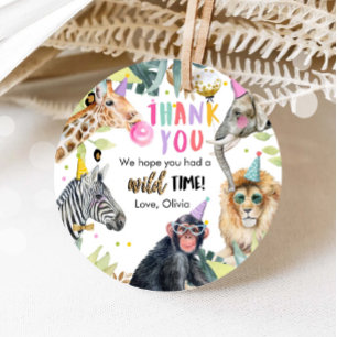 Party Animals Safari Girl Pink Thank You Wild Time Favor Tags