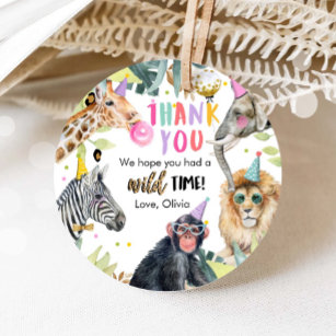 Party Animals Safari Girl Pink Thank You Wild Time Favor Tags