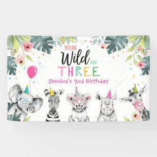 Young Wild and Three Custom Birthday Banner
