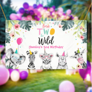 Party Animals Safari Girl Two Wild Pink Backdrop Banner