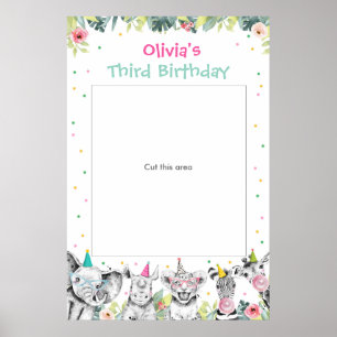 Party Animals Safari Girl Zoo Photo Booth Frame Poster