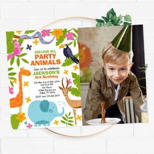 Party Animals Safari Junge Zoo Photo Birthday Invitation