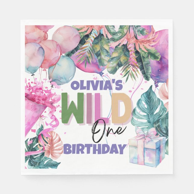 Party Animals Safari Jungle Wild One Birthday  Napkins (Front)