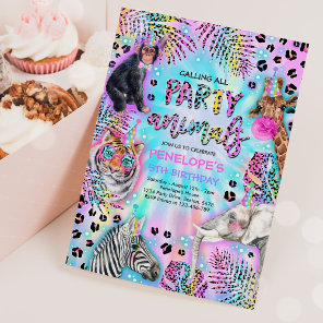 Party Animals Safari Neon Rainbow Cheetah Birthday Invitation