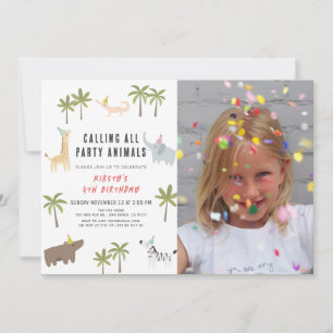Party Animals Safari Photo Kids Birthday Invitation
