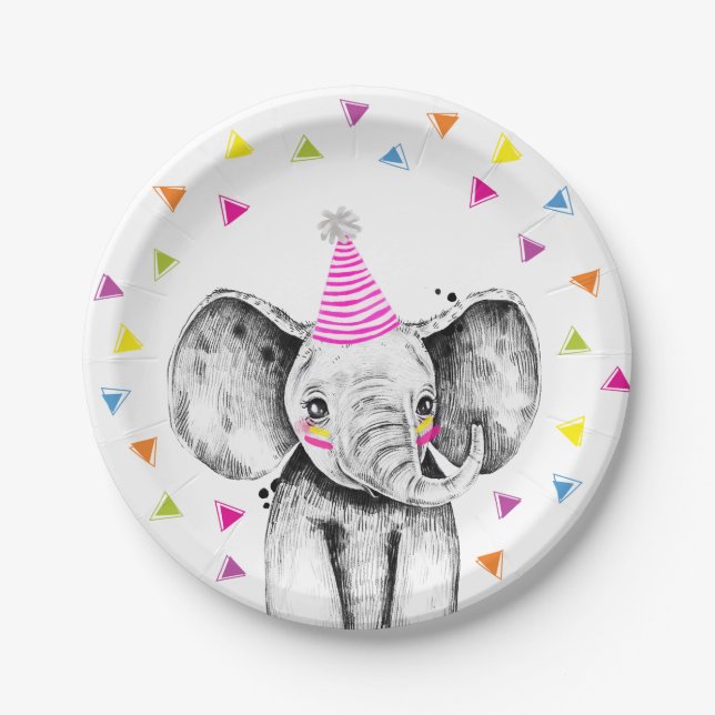 Party Animals Safari Wild Elephant Jungle Birthday Paper Plates (Front)