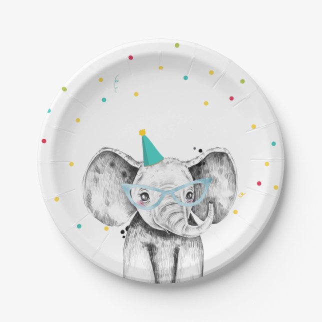 Party Animals Safari Wild Elephant Zoo Birthday Paper Plates (Front)