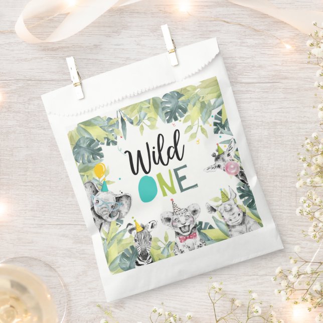 Party Animals Safari Wild One Boy Birthday Party Favor Bag (Clipped)