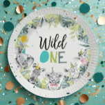 Party Animals Safari Wild One Boy Birthday Party Paper Plates<br><div class="desc">A perfect addition to your Party Animals Safari theme!</div>