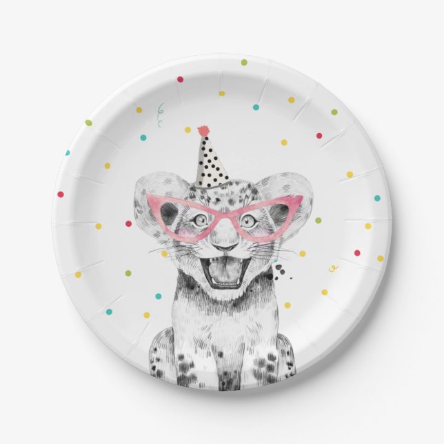 Party Animals Safari Wild One Tiger Zoo Birthday Paper Plates (Front)