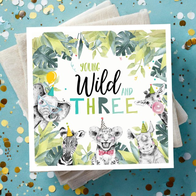 Party Animals Safari Young Wild and Three Birthday Napkins (Creator Uploaded)
