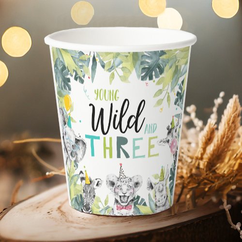 Party Animals Safari Young Wild and Three Birthday Paper Cups