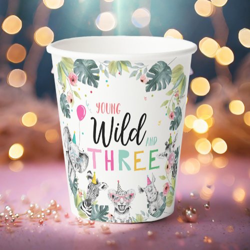 Party Animals Safari Young Wild and Three Birthday Paper Cups