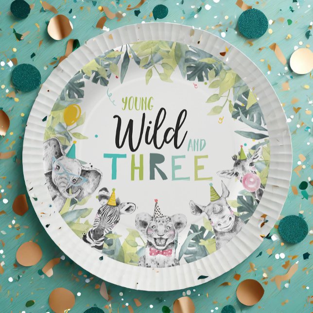 Party Animals Safari Young Wild and Three Birthday Paper Plates (Creator Uploaded)