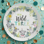 Party Animals Safari Young Wild and Three Birthday Paper Plates<br><div class="desc">A perfect addition to your Party Animals Safari theme!</div>