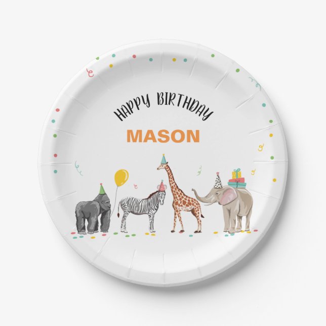 Party Animals Safari Zoo Party Boy Wild Birthday Paper Plates (Front)