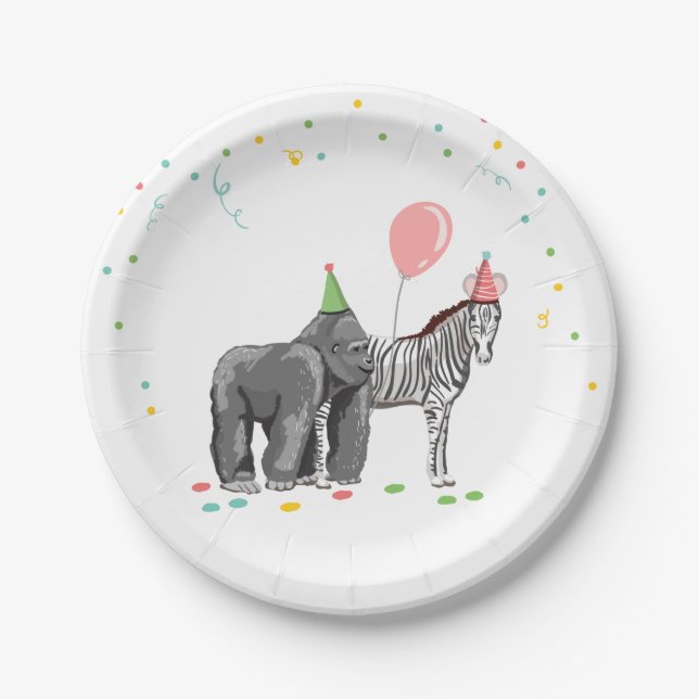 Party Animals Safari Zoo Party Girl Wild Birthday Paper Plates (Front)