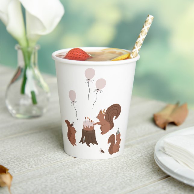 Party Animals Squirrel Birthday Party Paper Cups (Insitu)