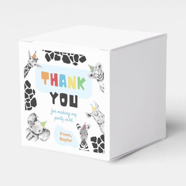 Party Animals Thank You Card | Jungle Thank You Favor Boxes (Front Side)