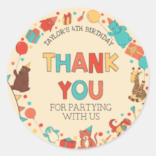 Party Animals Thank You Favor Classic Round Sticker
