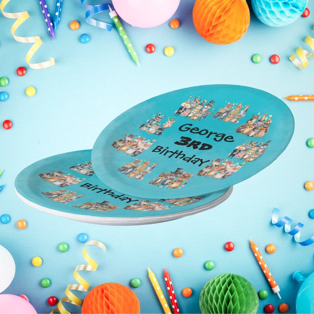 Party Animals Themed Custom Name Birthday Party Paper Plates (Creator Uploaded)