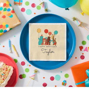 Party Animals Tiger, Penguin, Hippo Kids Birthday Napkins