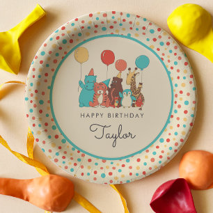 Party Animals Tiger, Penguin, Hippo Kids Birthday Paper Plates