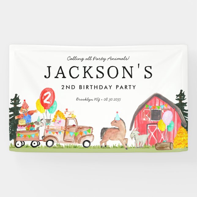 Party Animals Truck Kids Farm Birthday Welcome Banner (Horizontal)