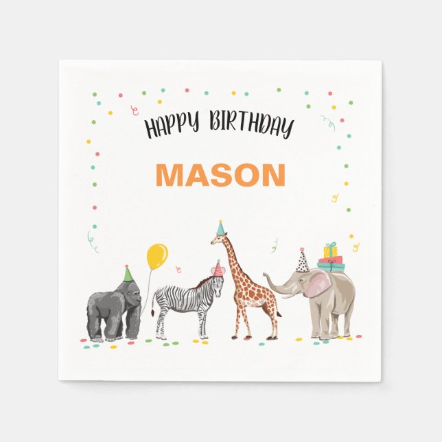 Party Animals Wild One Zoo Jungle Boy Birthday Napkins (Front)