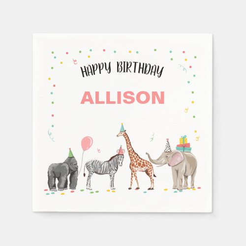 Party Animals Wild One Zoo Jungle Girl Birthday Napkins