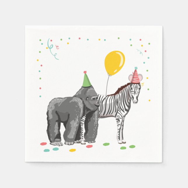 Party Animals Wild One Zoo Wild Jungle Birthday Napkins (Front)