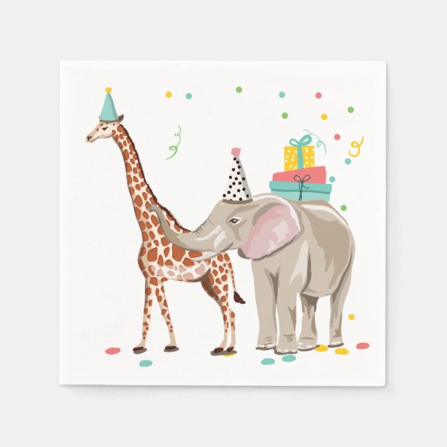 Party Animals Wild One Zoo Wild Jungle Birthday Napkins (Front)