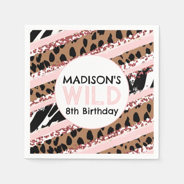 Party Animals Wild Safari Pink Girl Birthday Napkins (Front)