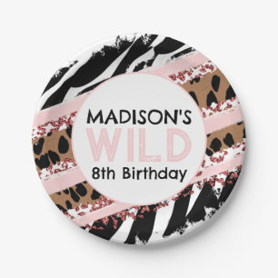 Party Animals Wild Safari Pink Girl Birthday Paper Paper Plates