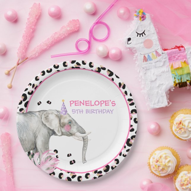 Party Animals Wild Safari Pink Girl Birthday Paper Plates (Party)