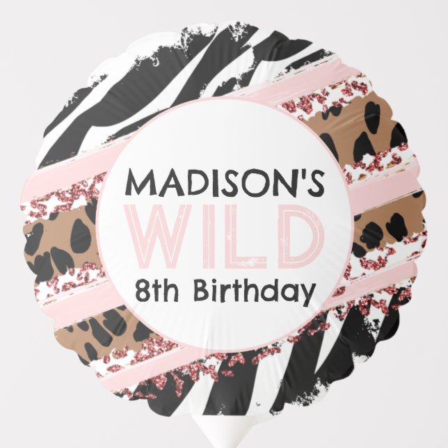 Party Animals Wild Safari Pink Girl Birthday Party Balloon (Front)